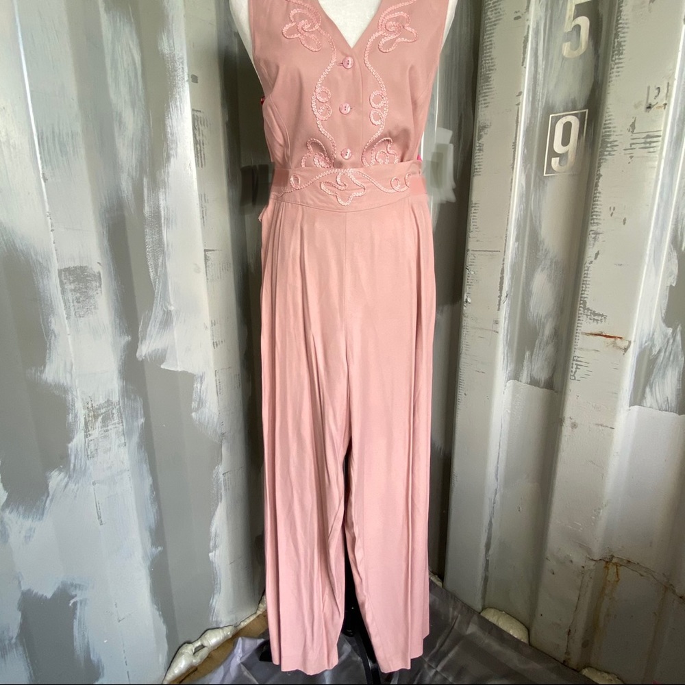 VTG Tribal Vintage Dusky Pink Embroidered Vest & Pants - Picture 5 of 14